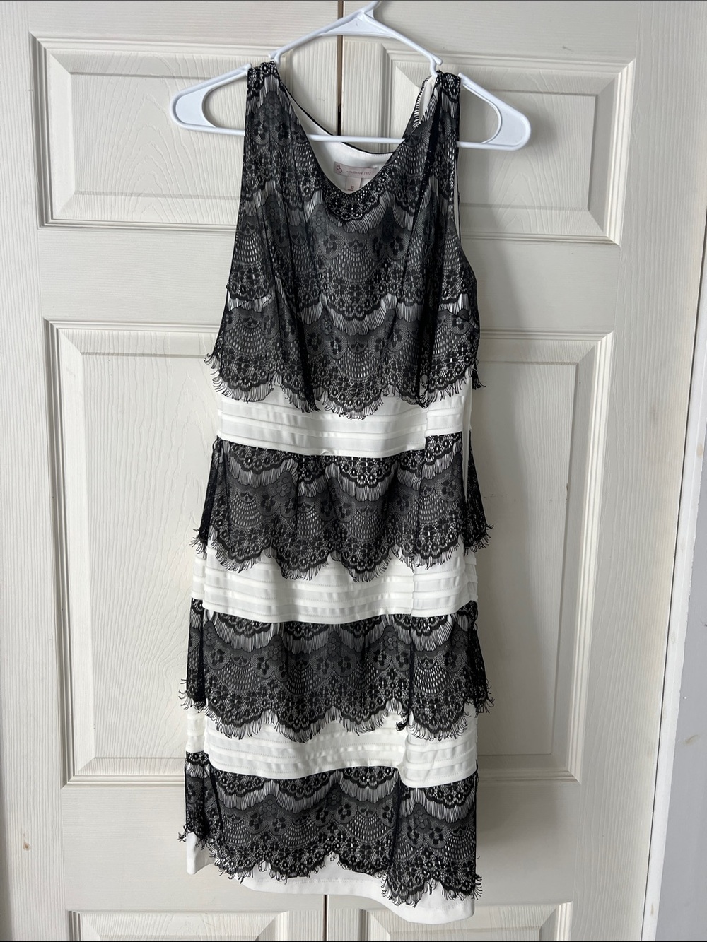 Dress Barn Black and White Lace Tiered Shift Dress